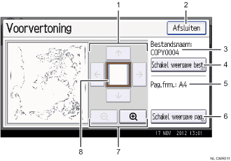 Genummerde afbeelding van het scherm van het bedieningspaneel