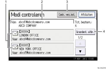Genummerde afbeelding van het scherm van het bedieningspaneel