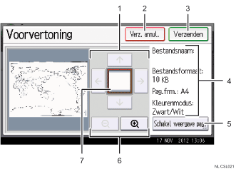 Genummerde afbeelding van het scherm van het bedieningspaneel