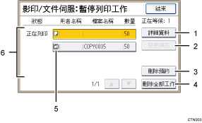 操作面板畫面說明圖編號標註說明圖