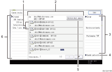 Ilustración con llamadas numeradas de la pantalla del panel de operaciones