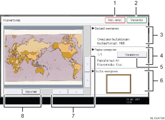 Genummerde afbeelding van het scherm van het bedieningspaneel