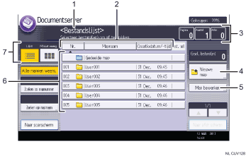 Genummerde afbeelding van het scherm van het bedieningspaneel