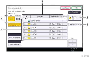 Genummerde afbeelding van het scherm van het bedieningspaneel