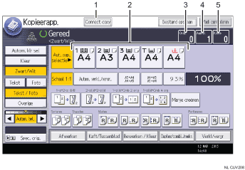 Genummerde afbeelding van het scherm van het bedieningspaneel