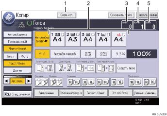 Иллюстрация экрана операционной панели с пронумерованными сносками