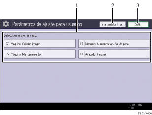 Ilustración con llamadas numeradas de la pantalla del panel de operaciones