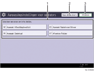 Genummerde afbeelding van het scherm van het bedieningspaneel