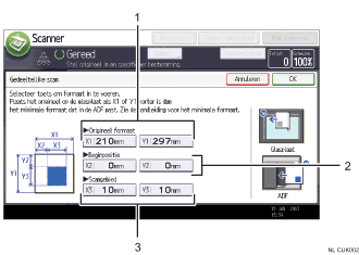 Genummerde afbeelding van het scherm van het bedieningspaneel