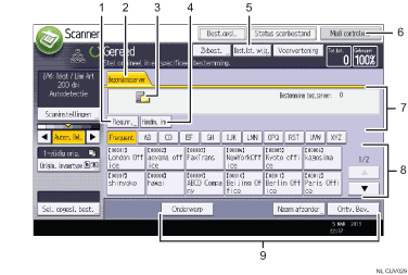 Genummerde afbeelding van het scherm van het bedieningspaneel
