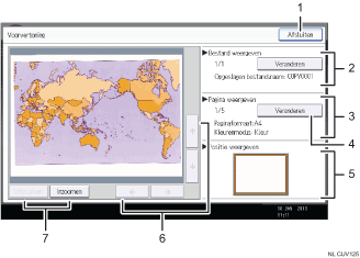 Genummerde afbeelding van het scherm van het bedieningspaneel