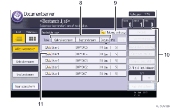 Genummerde afbeelding van het scherm van het bedieningspaneel