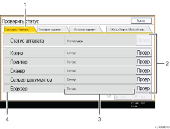 Иллюстрация экрана панели управления с пронумерованными сносками
