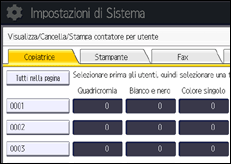 Illustrazione della schermata sul pannello di controllo