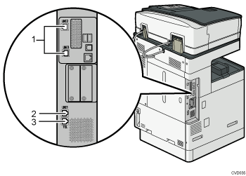 Illustratie van het aansluiten van de telefoonlijn (illustratie met nummers en benoemingen)