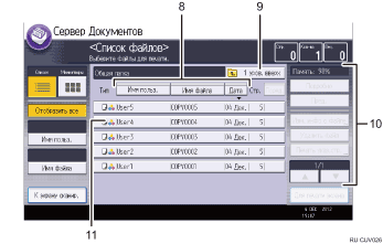 Иллюстрация экрана операционной панели с пронумерованными сносками