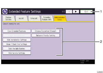 Operation panel screen numbered callout illustration