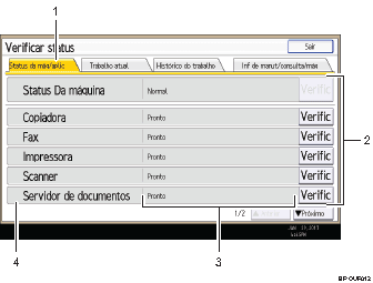 Ilustração de chamada numerada da tela do painel de operação