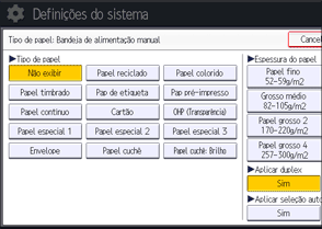 Ilustração da tela do painel de operação