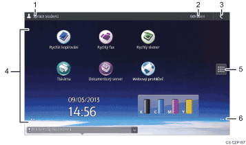 Číslovaná ilustrace ovládacího panelu zařízení