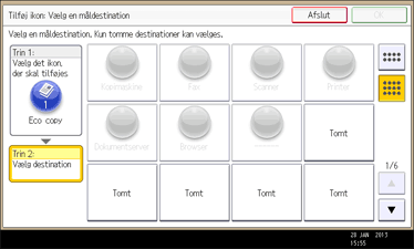 Illustration af skærmbilledet på betjeningspanelet
