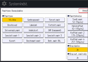 Illustration af skærmbilledet på betjeningspanelet