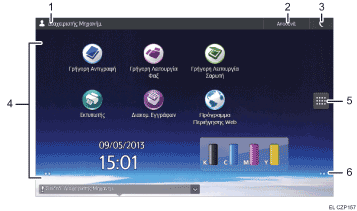 Απεικόνιση της οθόνης του πίνακα χειρισμού με αριθμημένες επεξηγήσεις 