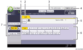 Ilustración con llamadas numeradas de la pantalla del panel de operaciones