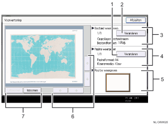 Genummerde afbeelding van het scherm van het bedieningspaneel