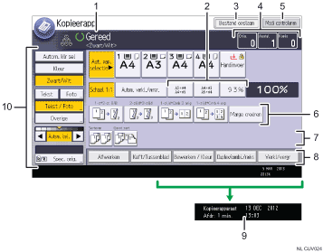 Genummerde afbeelding van het scherm van het bedieningspaneel