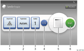 Genummerde afbeelding van het scherm van het bedieningspaneel