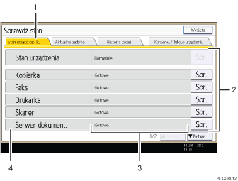 Ilustracja ekranu panela operacyjnego - wywołane funkcje z numeracją