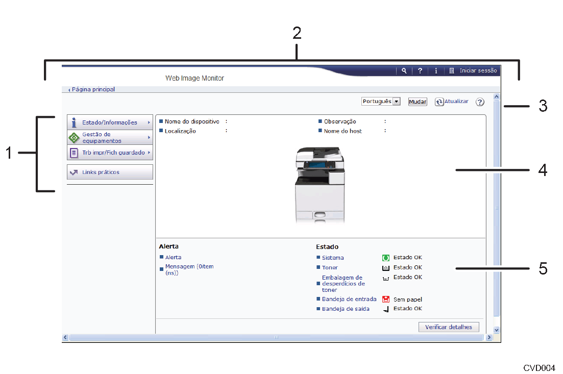 Ilustração com numeração do ecrã do Web browser