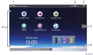 Иллюстрация экрана операционной панели с пронумерованными сносками