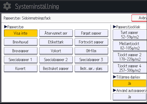 Bild av användarpanelens skärm