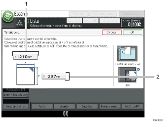 Ilustración con llamadas numeradas de la pantalla del panel de operaciones