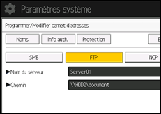 Illustration de l'écran du panneau de commande