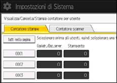 Illustrazione della schermata sul pannello di controllo
