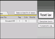 Illustrazione della schermata sul pannello di controllo
