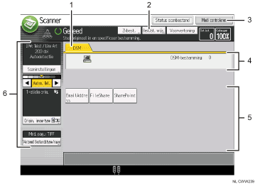 Genummerde afbeelding van het scherm van het bedieningspaneel