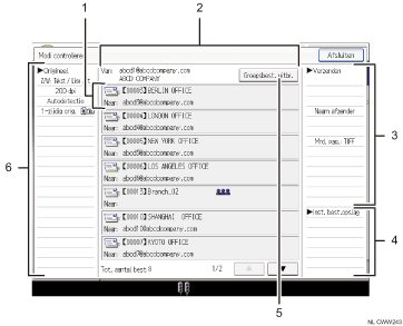 Genummerde afbeelding van het scherm van het bedieningspaneel