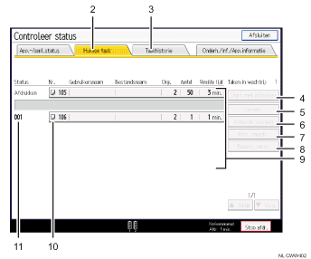 Genummerde afbeelding van het scherm van het bedieningspaneel