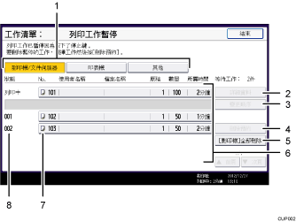 操作面板畫面說明圖編號標註說明圖