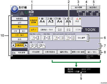 操作面板畫面編號標註說明圖