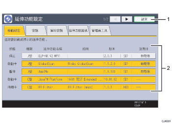 操作面板畫面部位編號圖例