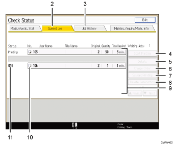Operation panel screen illustration numbered callout illustration