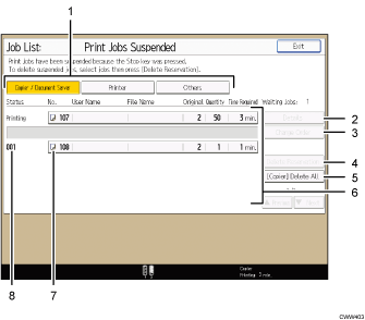 Operation panel screen illustration numbered callout illustration