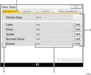 Operation panel screen numbered callout illustration