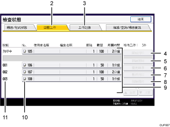 操作面板畫面說明圖編號標註說明圖