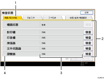 操作面板畫面編號標註說明圖